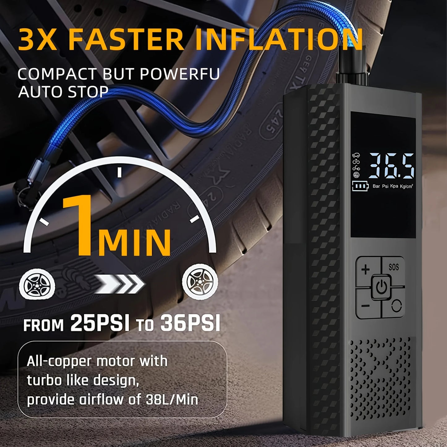 Wireless Car Air Compressor 150PSI Tire Inflator Pump with Digital Gauge