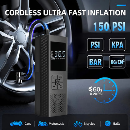 Wireless Car Air Compressor 150PSI Tire Inflator Pump with Digital Gauge